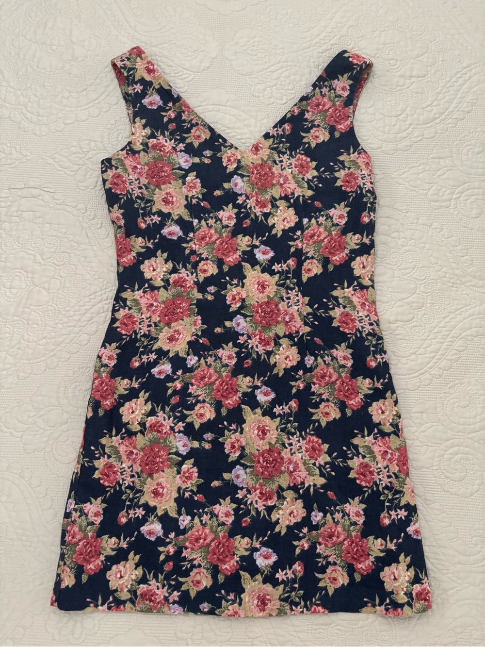 Boston Proper Linen Navy Floral Dress